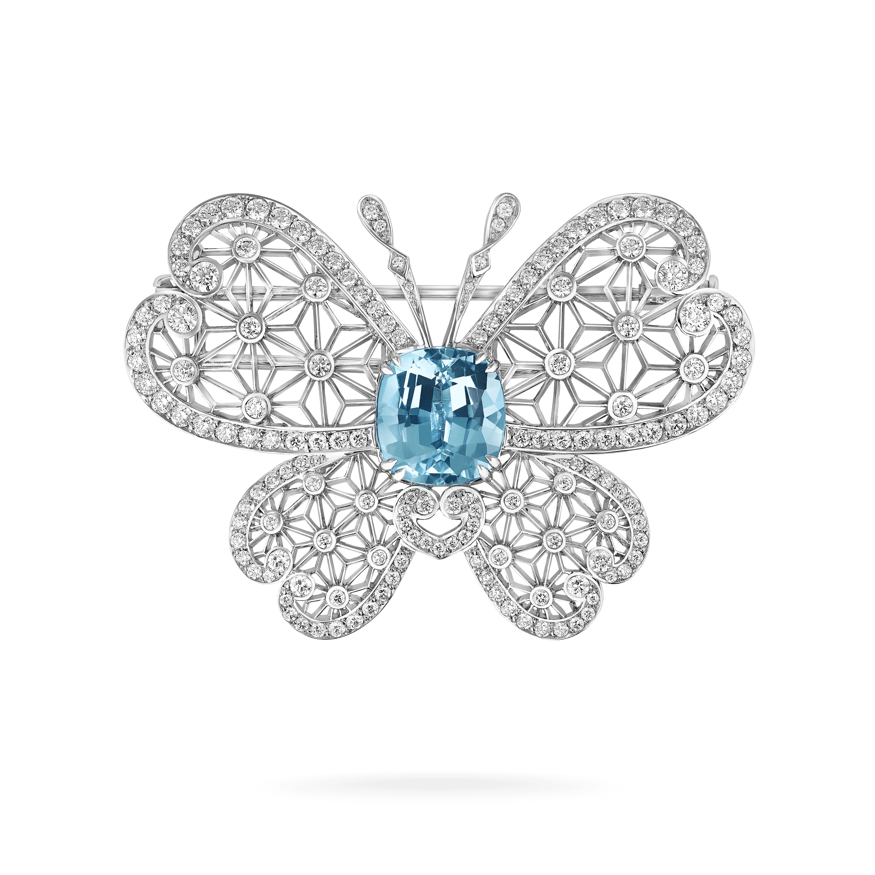 Enchanted Palace Filigree 4.34ct Aquamarine and Diamond Brooch | In 18ct White Gold - Image 3