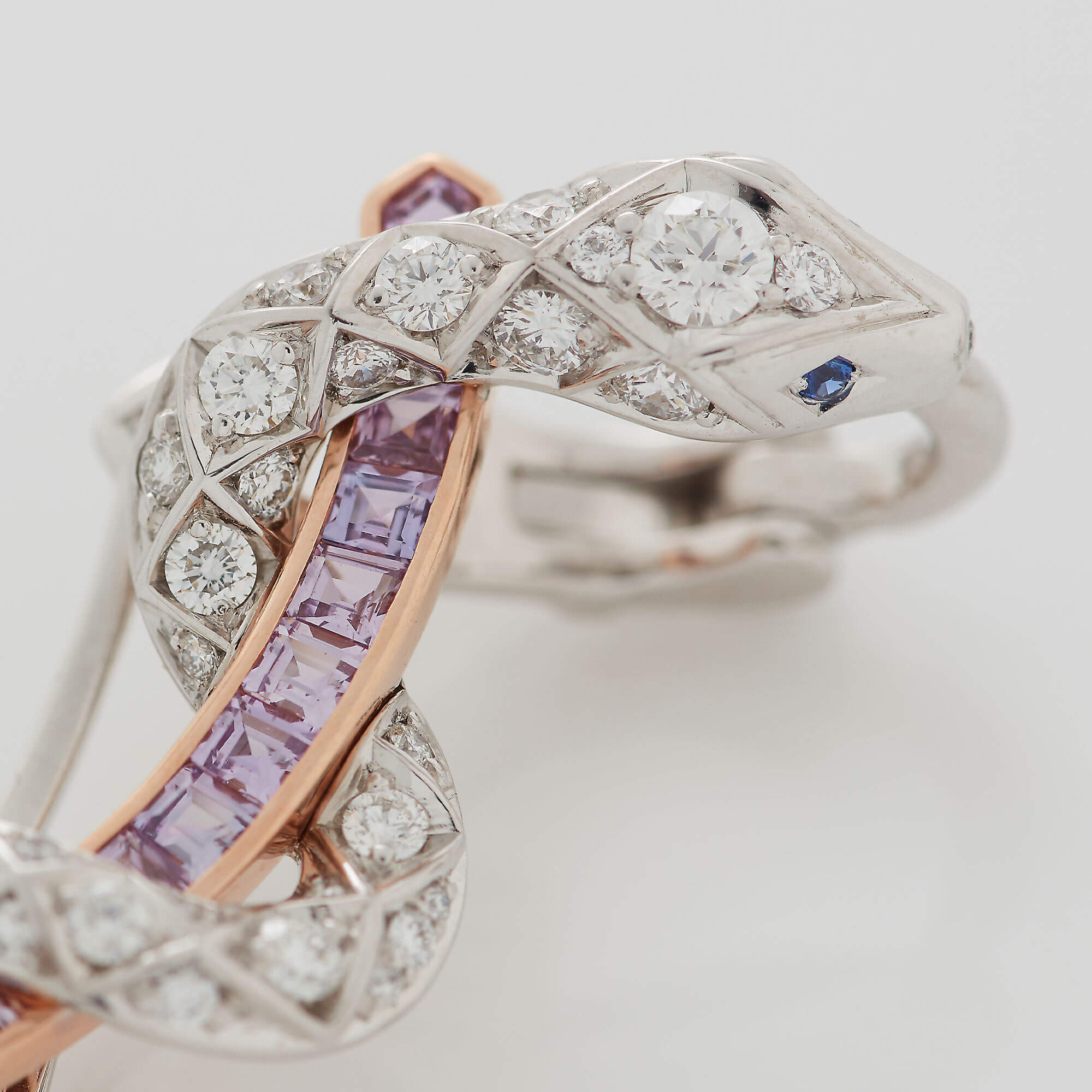 Enchanted Palace Serpent Purple Sapphire and Diamond Ear Climbers | In 18ct White Gold with Blue Sapphires - Image 3