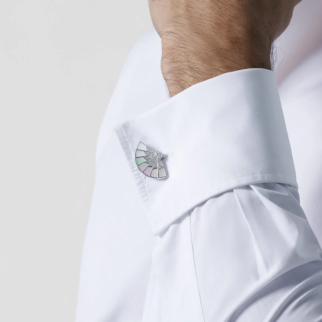 Fanfare Symphony Diamond and Mother of Pearl Cufflinks | In 18ct White Gold - Image 3