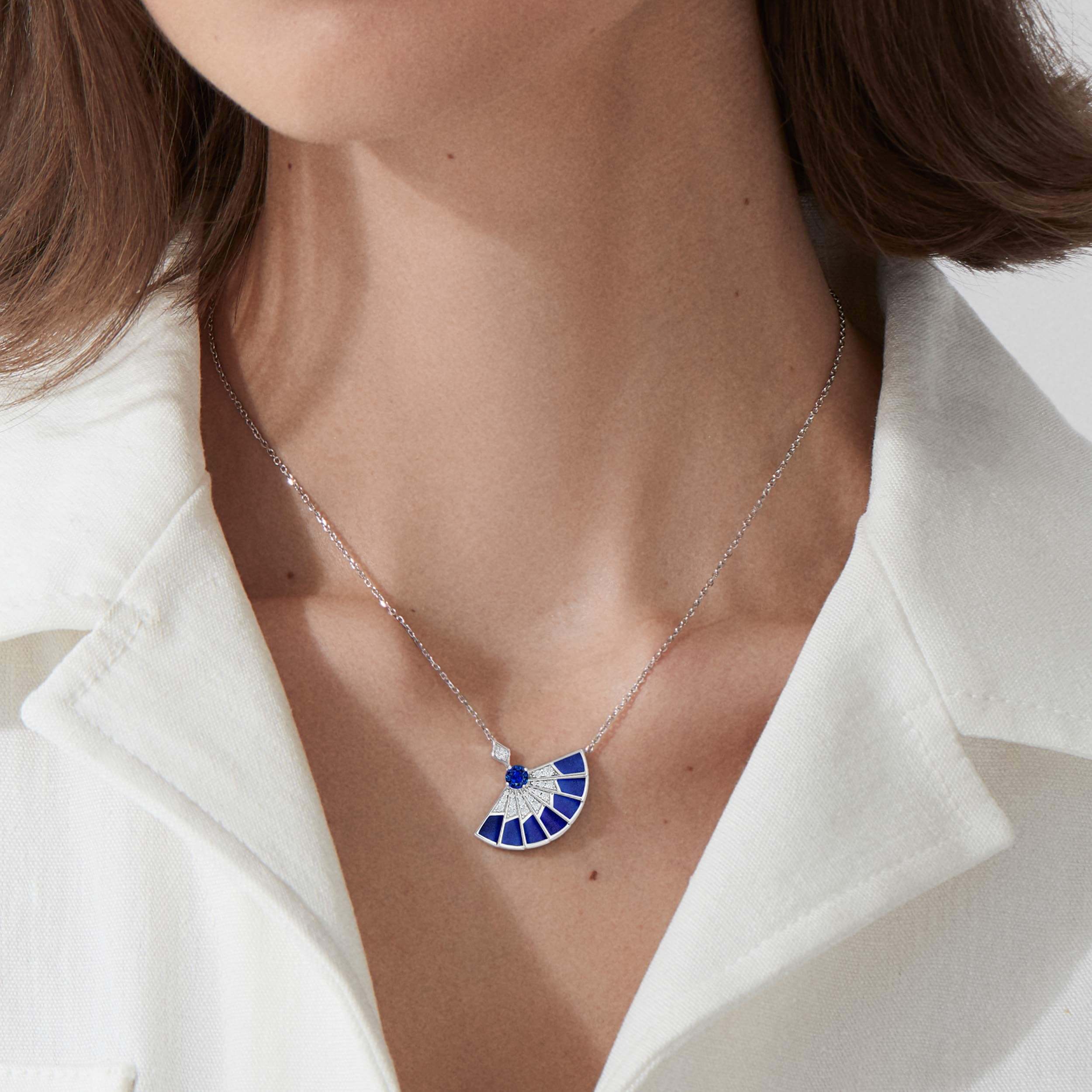 Fanfare Symphony Sapphire and Lapis Lazuli Pendant | In 18ct White Gold with Diamonds - Image 3