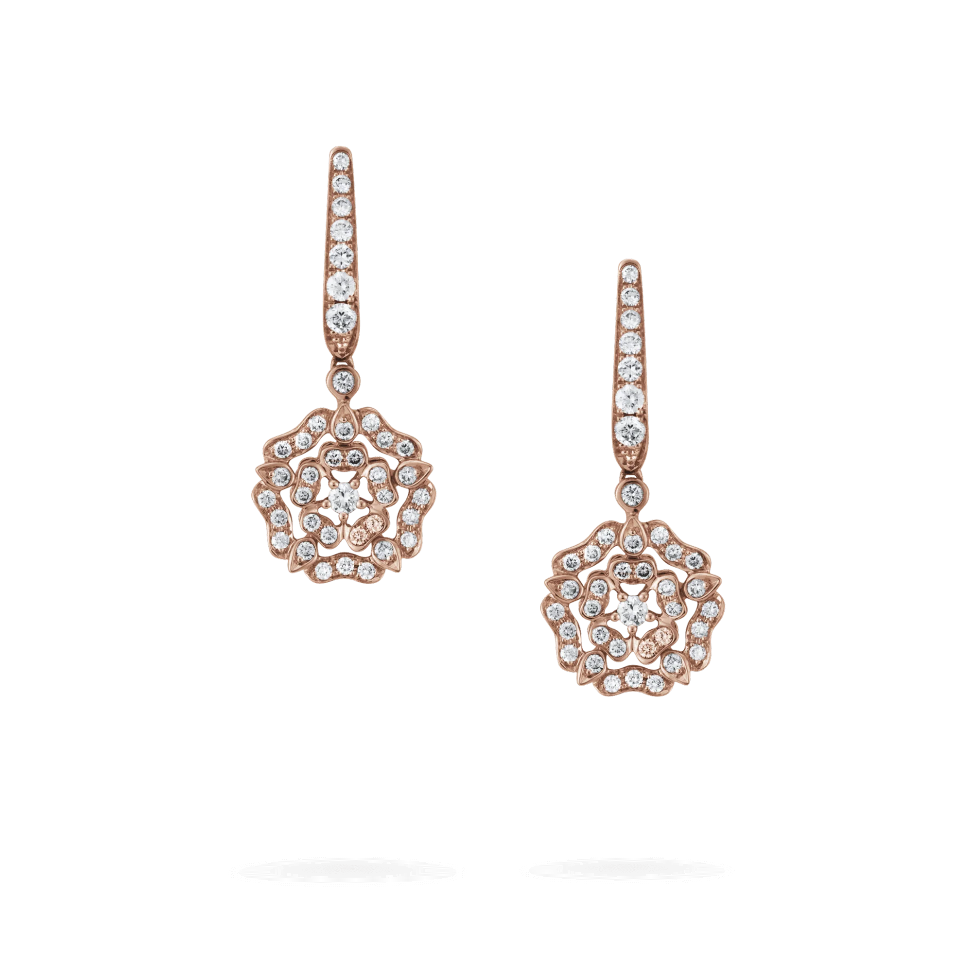 Tudor Rose Mini Icons Diamond Drop Earrings | In 18ct Rose Gold - Image 3